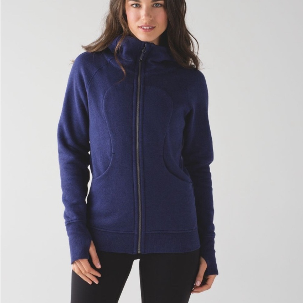 Lululemon navy blue zip up jacket. Women’s size 2. Scuba hoodie
